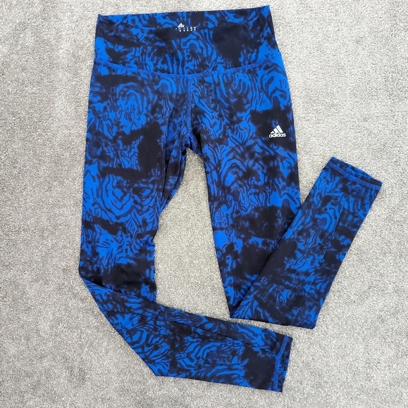 adidas Blue and Black Patterned Leggings - Picture 1 of 9